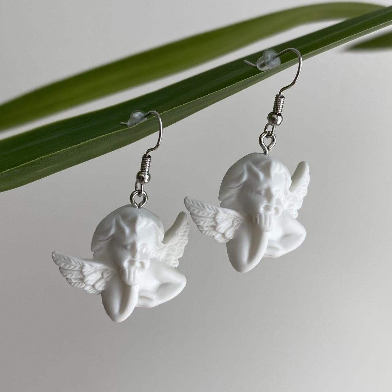 White Baby Angel Of The Renaissance Dangle Earrings