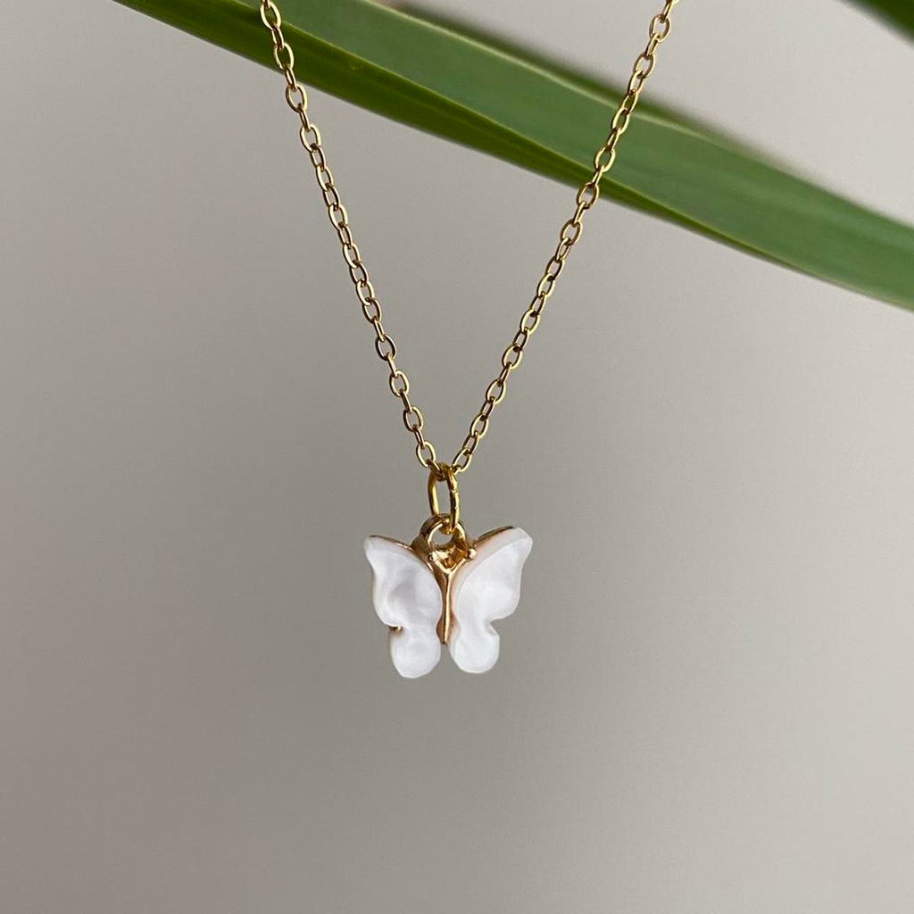 White Butterfly Pendant Chain Necklace With Gold - Image 6