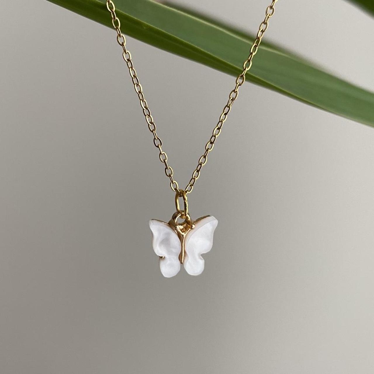 White Butterfly Pendant Chain Necklace With Gold - Image 6