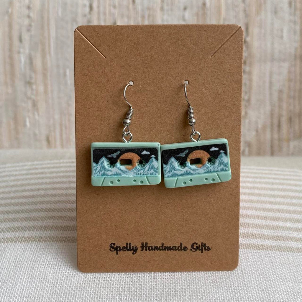 Green Vintage Music Cassette Tape Dangle Earrings - Image 4