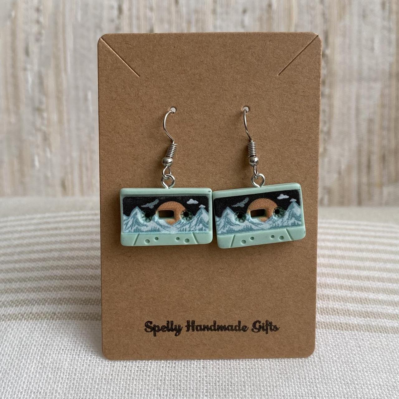 Green Vintage Music Cassette Tape Dangle Earrings - Image 4