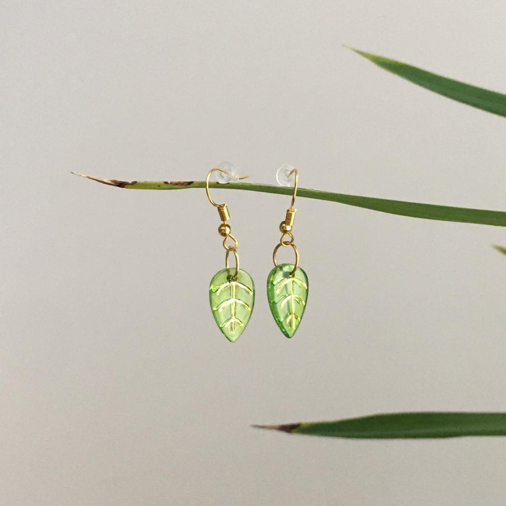 Green Leaf Dangle Earrings Hand Made Resin - Image 3