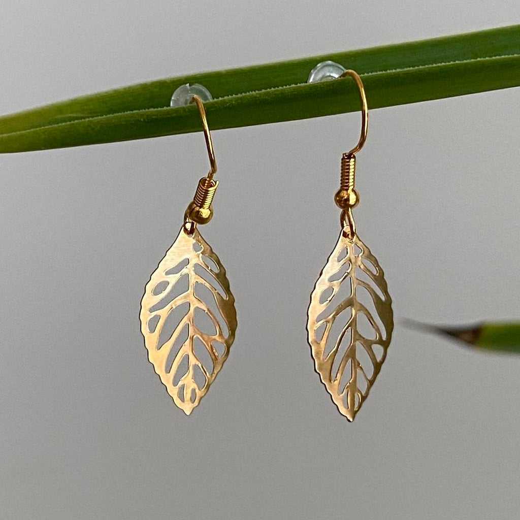 Small Gold Leaf Dangle Earrings 3 Sizes