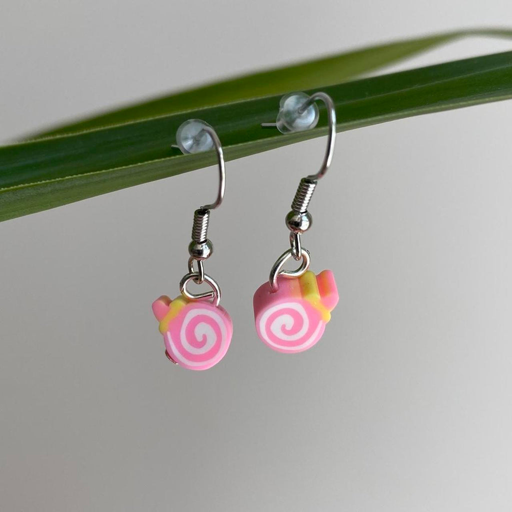 Pink Swirl Candy Disc Polymer Clay Dangle Earrings - Image 4