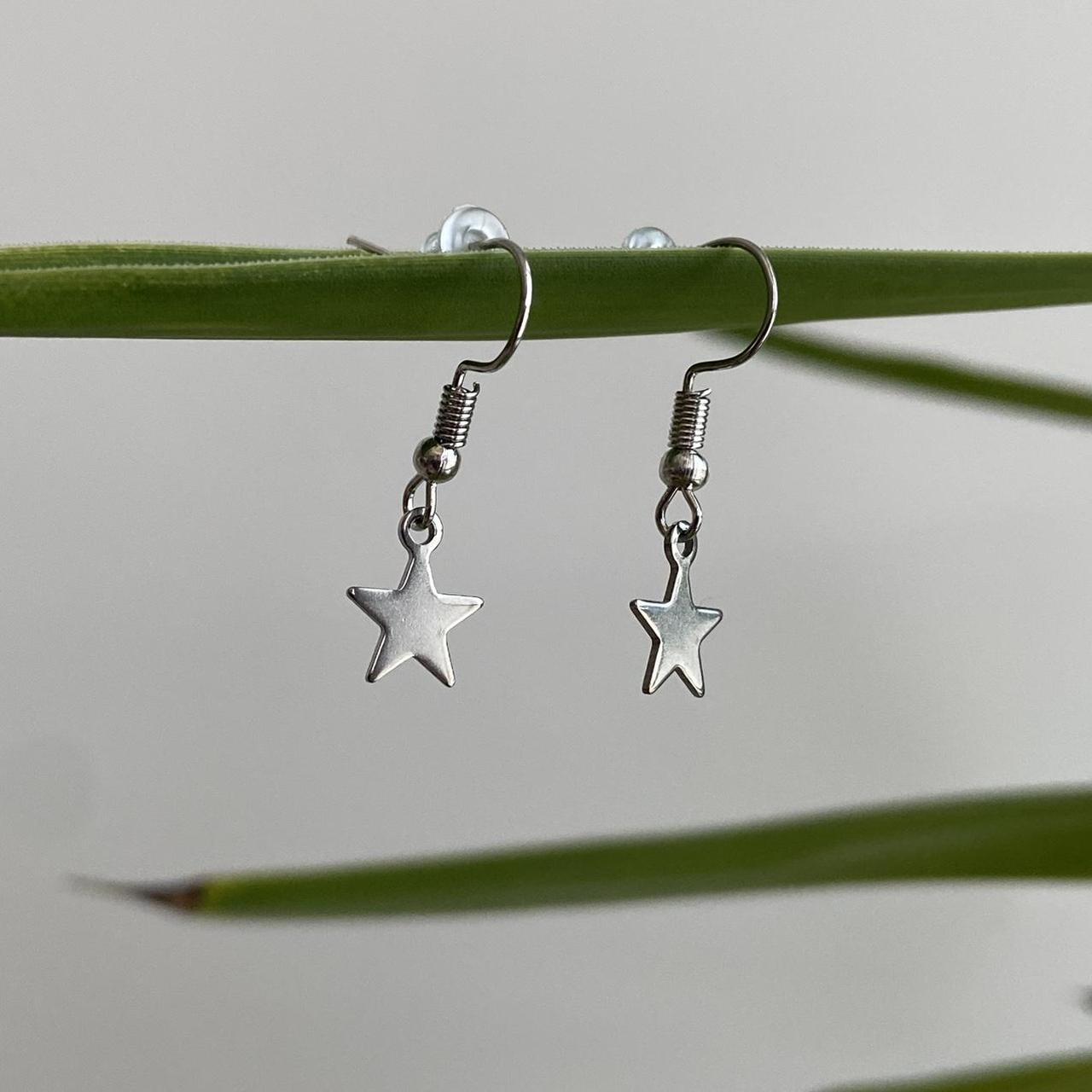 Petite Minimalist Silver Star Dangle Earrings - Image 2