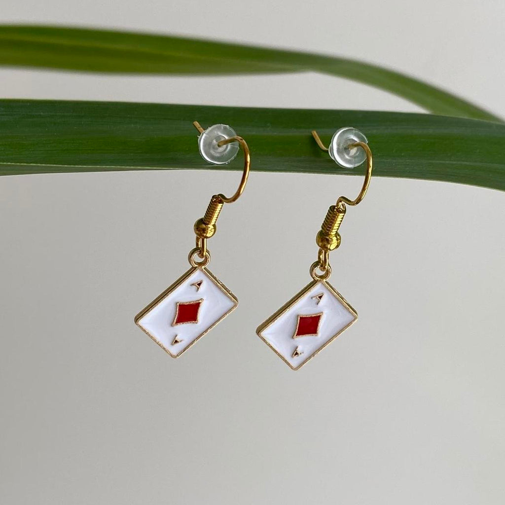 Ace Of Diamonds Poker Card Dangle Earrings With Gold - Image 2