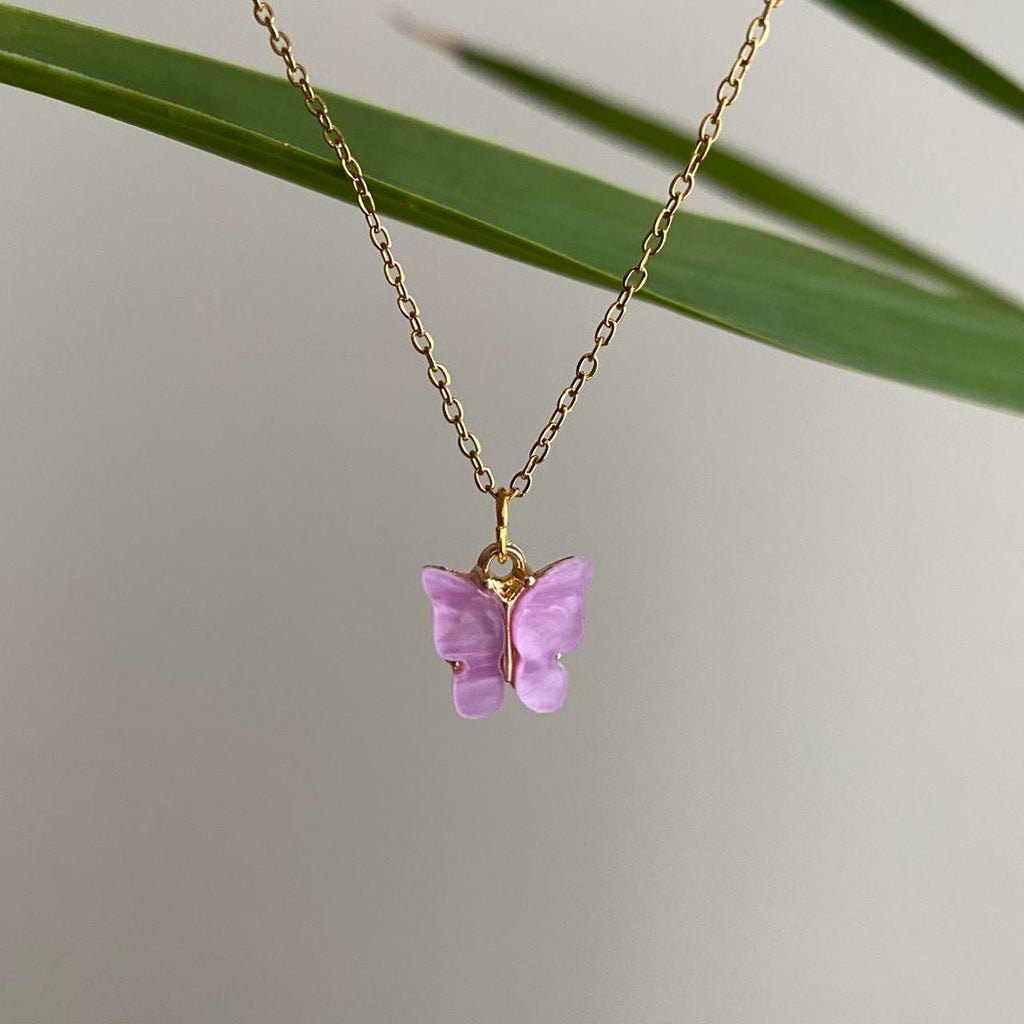 Purple Butterfly Pendant Chain Necklace With Gold - Image 6