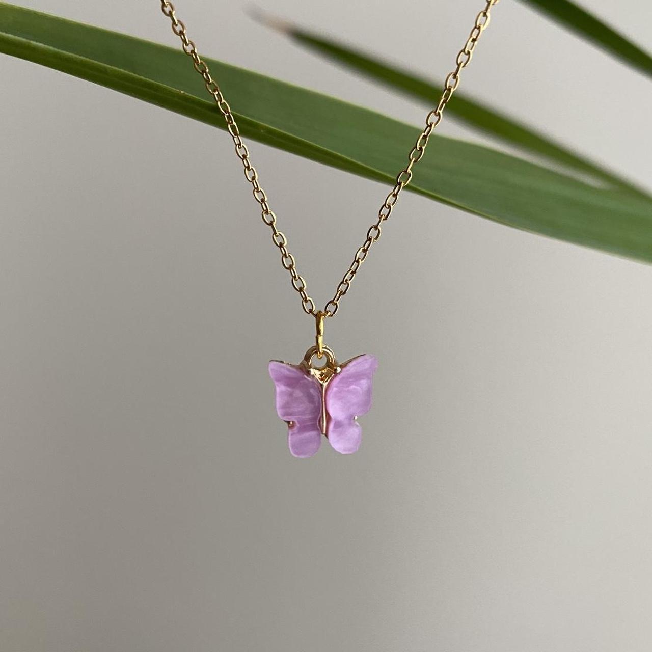 Purple Butterfly Pendant Chain Necklace With Gold - Image 6