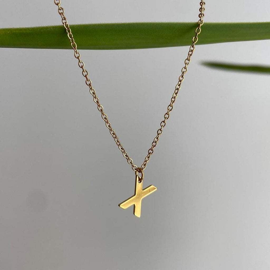 Gold Letter X Initial Pendant Chain Necklace 18