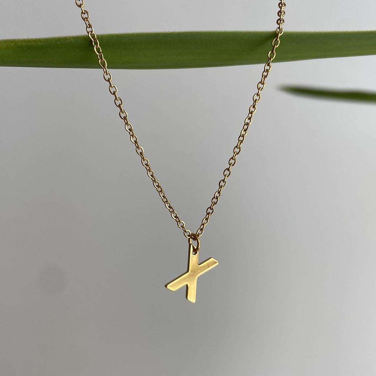 Gold Letter X Initial Pendant Chain Necklace 18