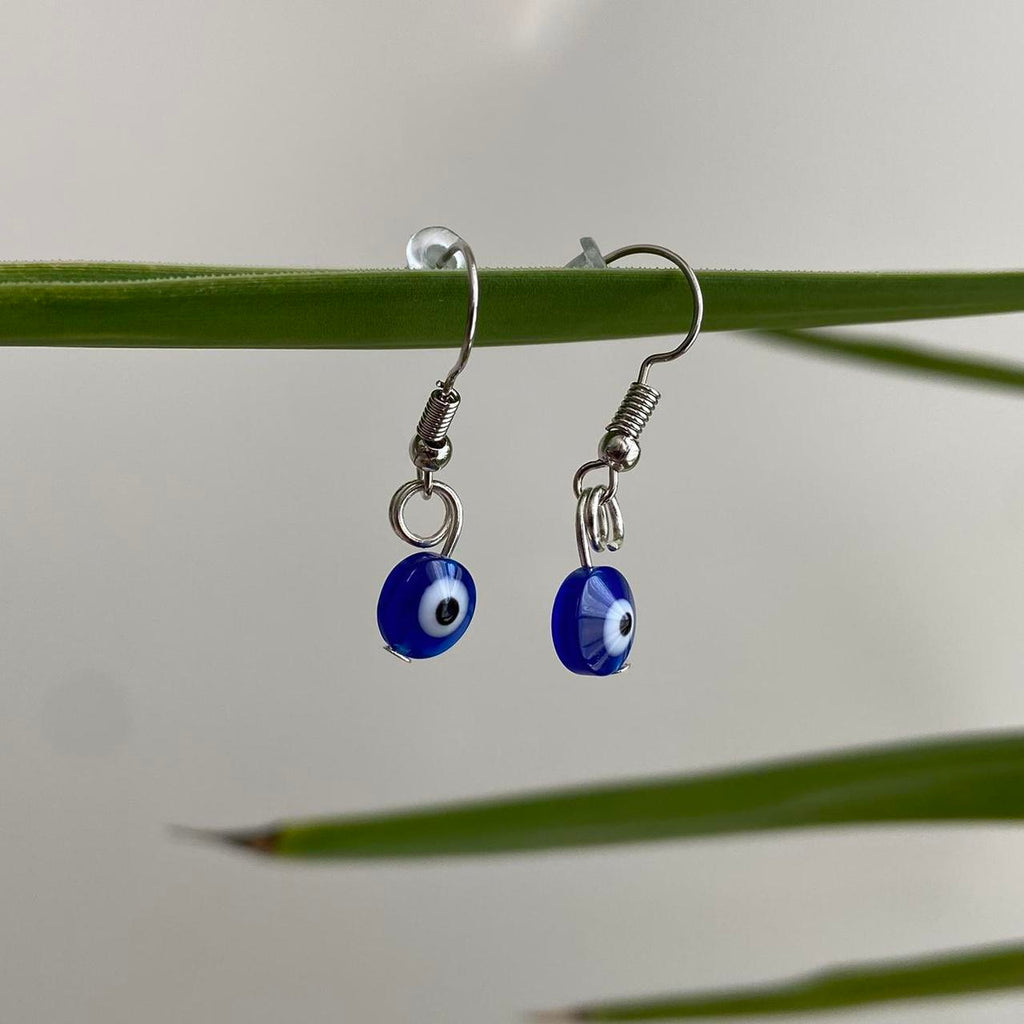 Blue Evil Eye Of Protection Dangle Earrings Silver - Image 3