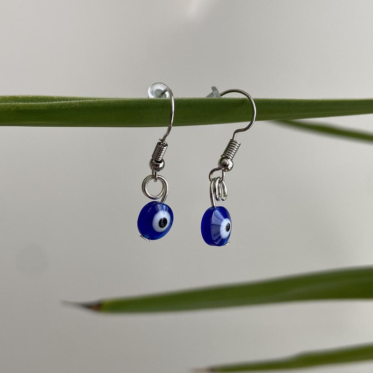 Blue Evil Eye Of Protection Dangle Earrings Silver - Image 3