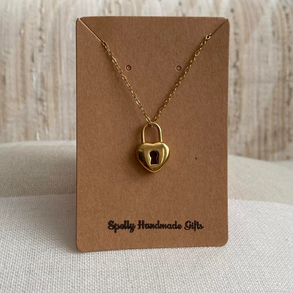 Gold Heart Padlock Key Hole Pendant Chain Necklace - Image 3