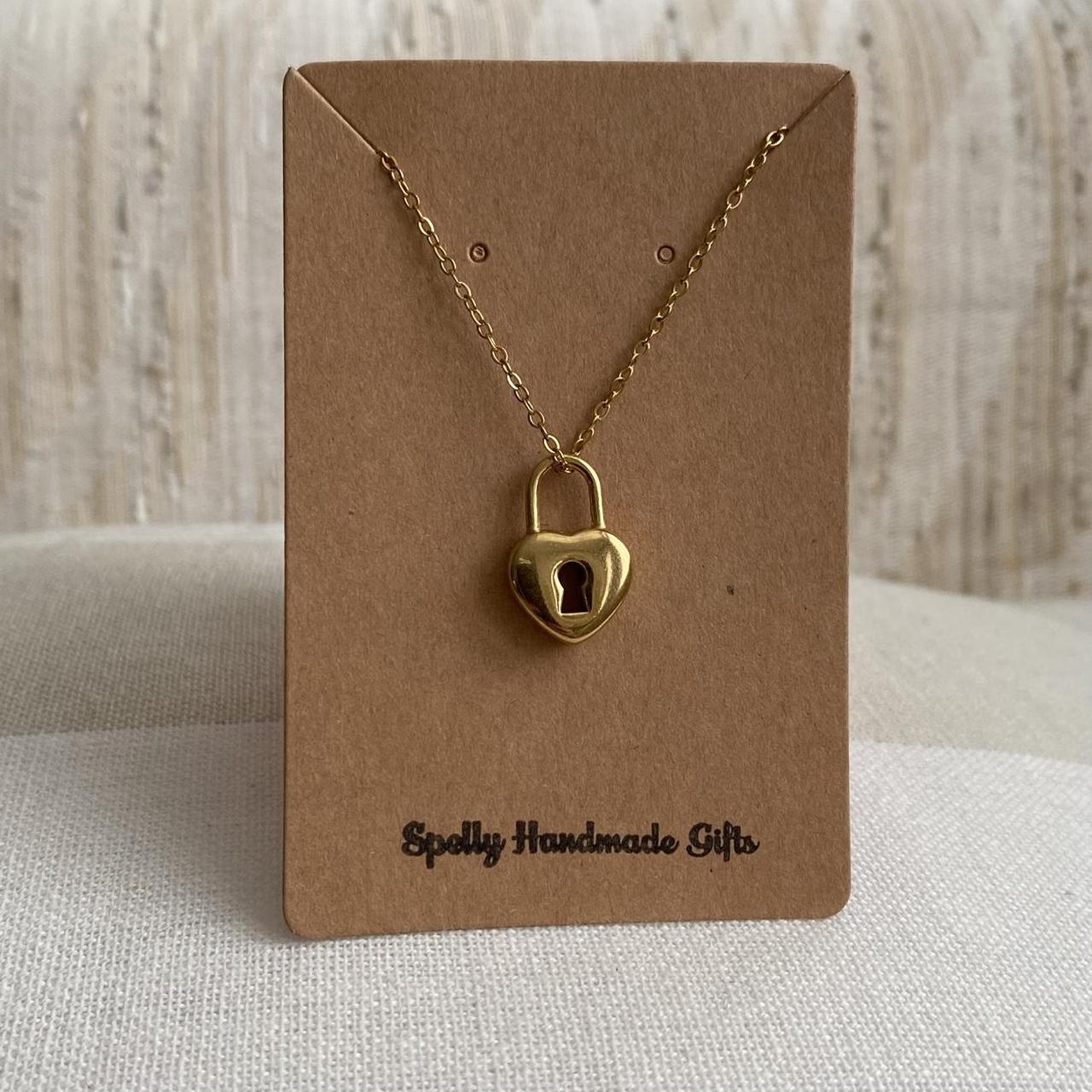 Gold Heart Padlock Key Hole Pendant Chain Necklace - Image 3