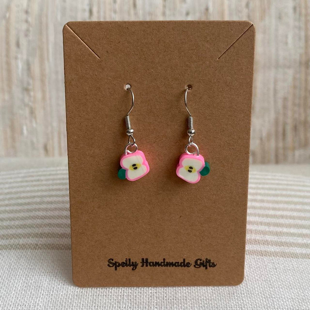Light Pink Sliced Apple Fruit Polymer Clay Dangle - Image 4