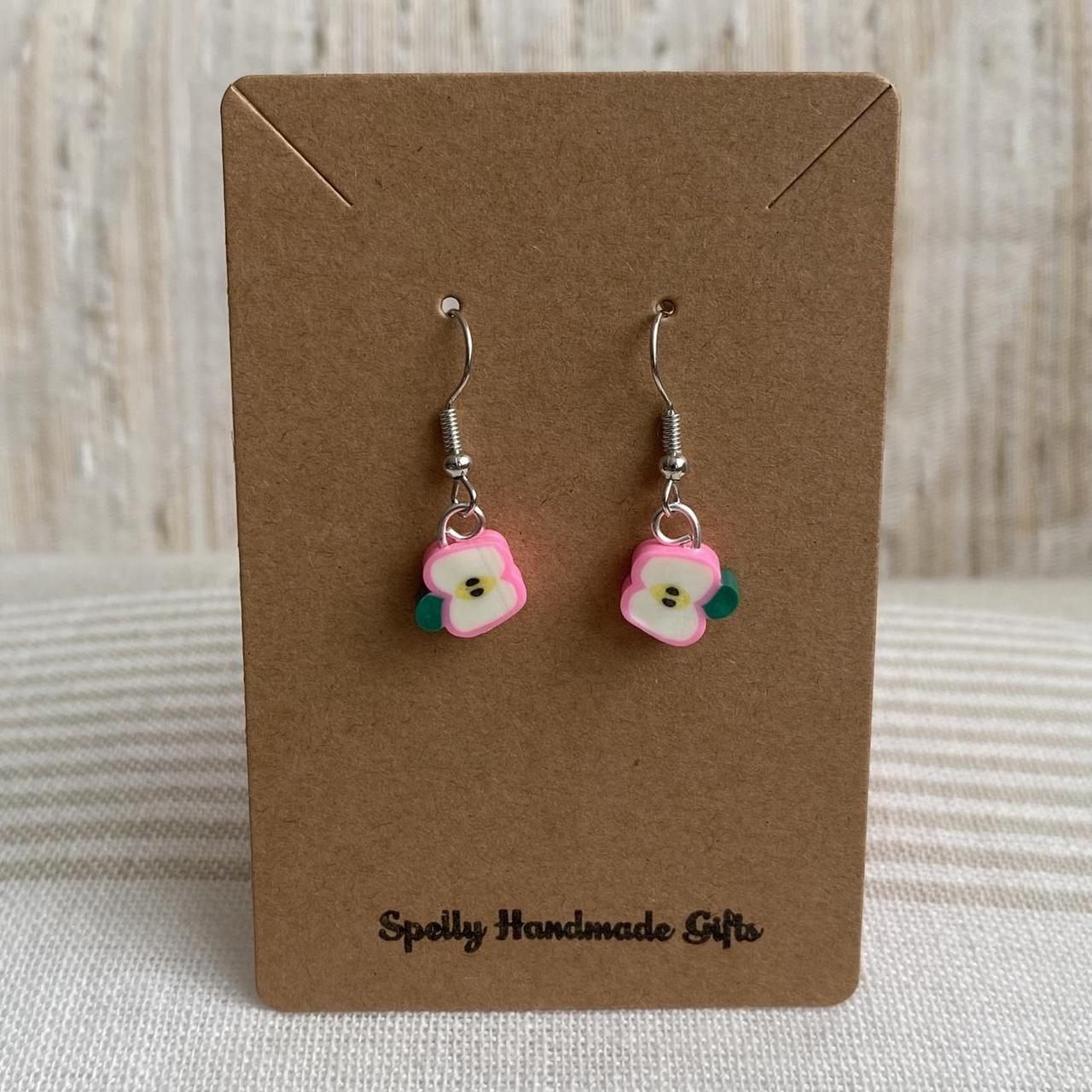 Light Pink Sliced Apple Fruit Polymer Clay Dangle - Image 4