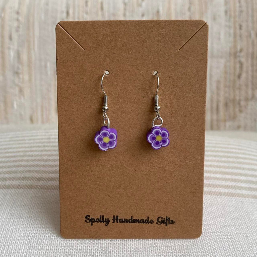 Dark Purple Tropical Flower Polymer Clay Dangle - Image 4