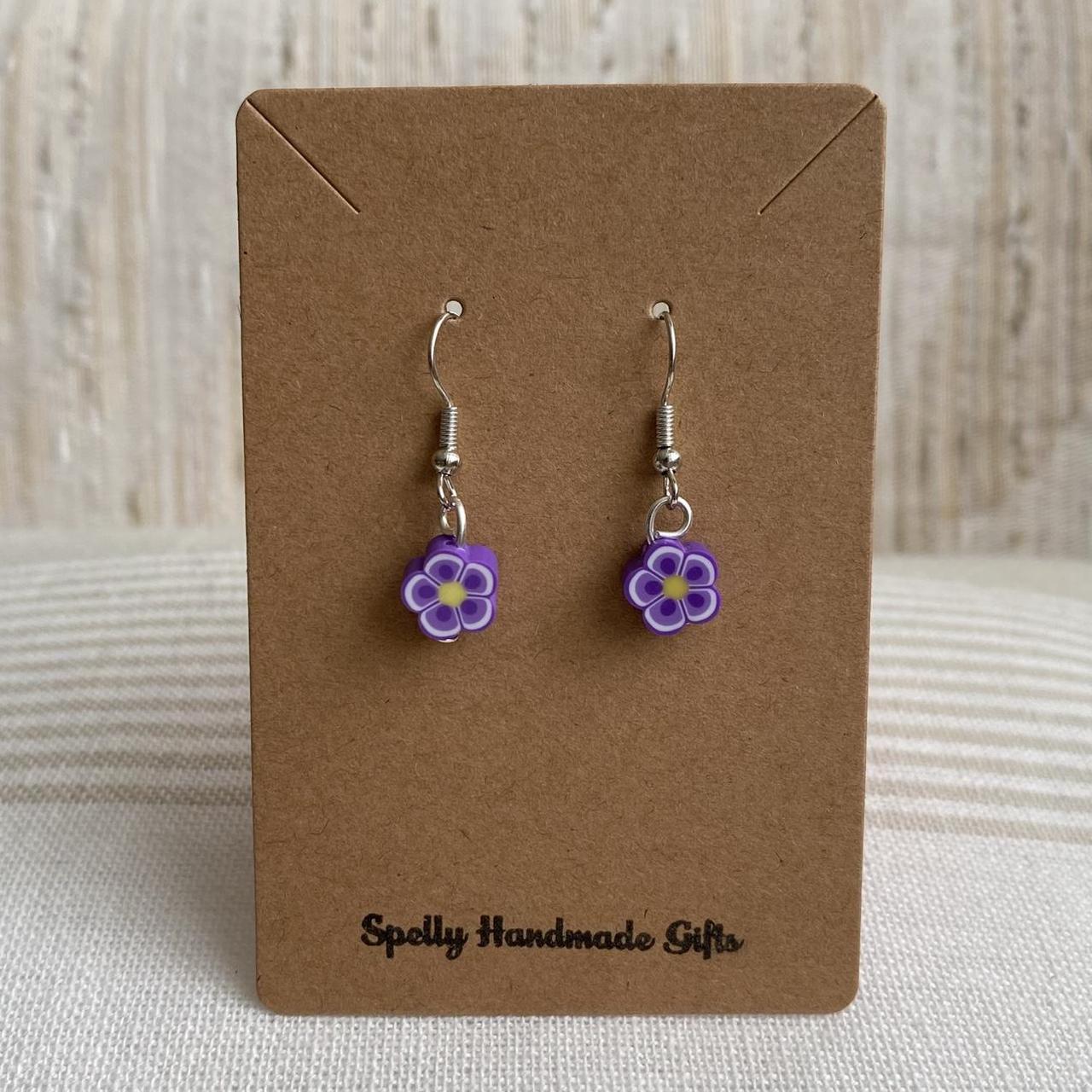 Dark Purple Tropical Flower Polymer Clay Dangle - Image 4