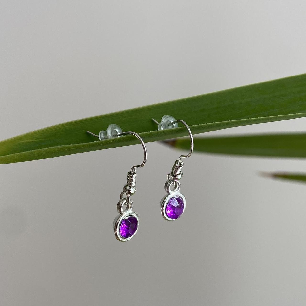 Purple Gem Dangle Earrings Silver Accents Hand - Image 6