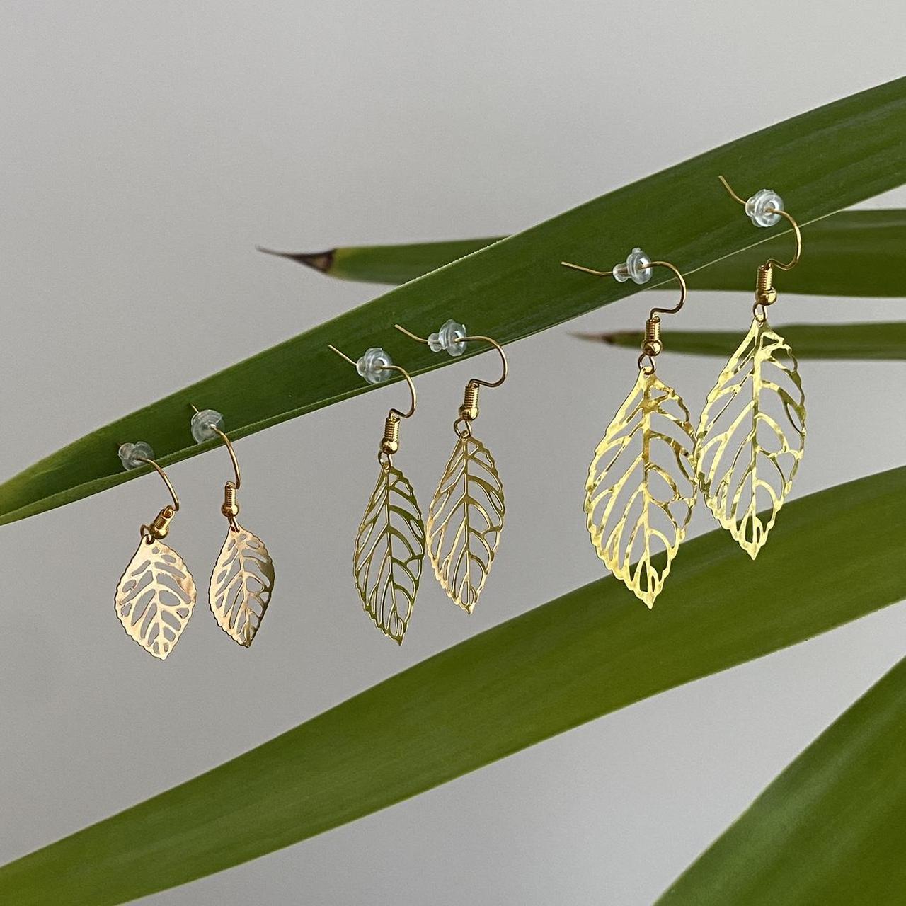 Small Gold Leaf Dangle Earrings 3 Sizes - Image 4