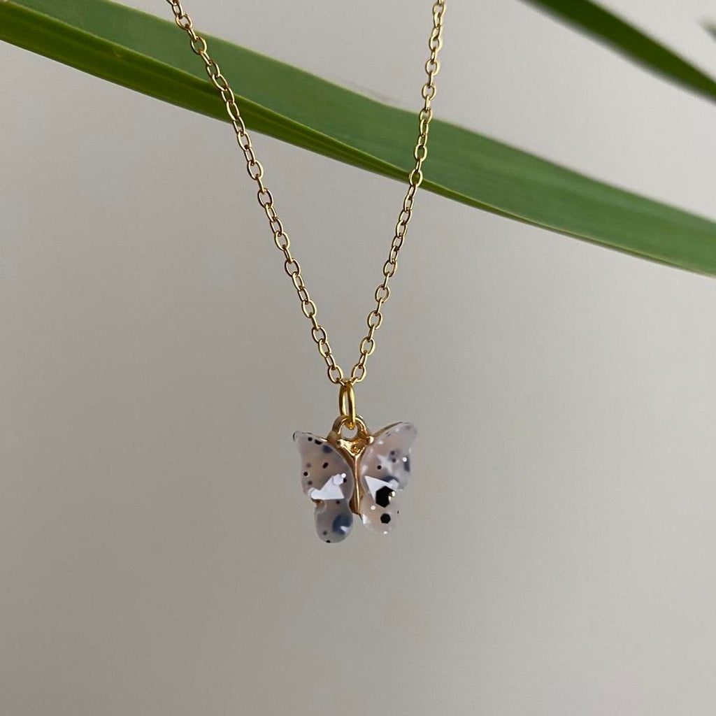 White And Black Speckled Clear Butterfly Pendant - Image 5