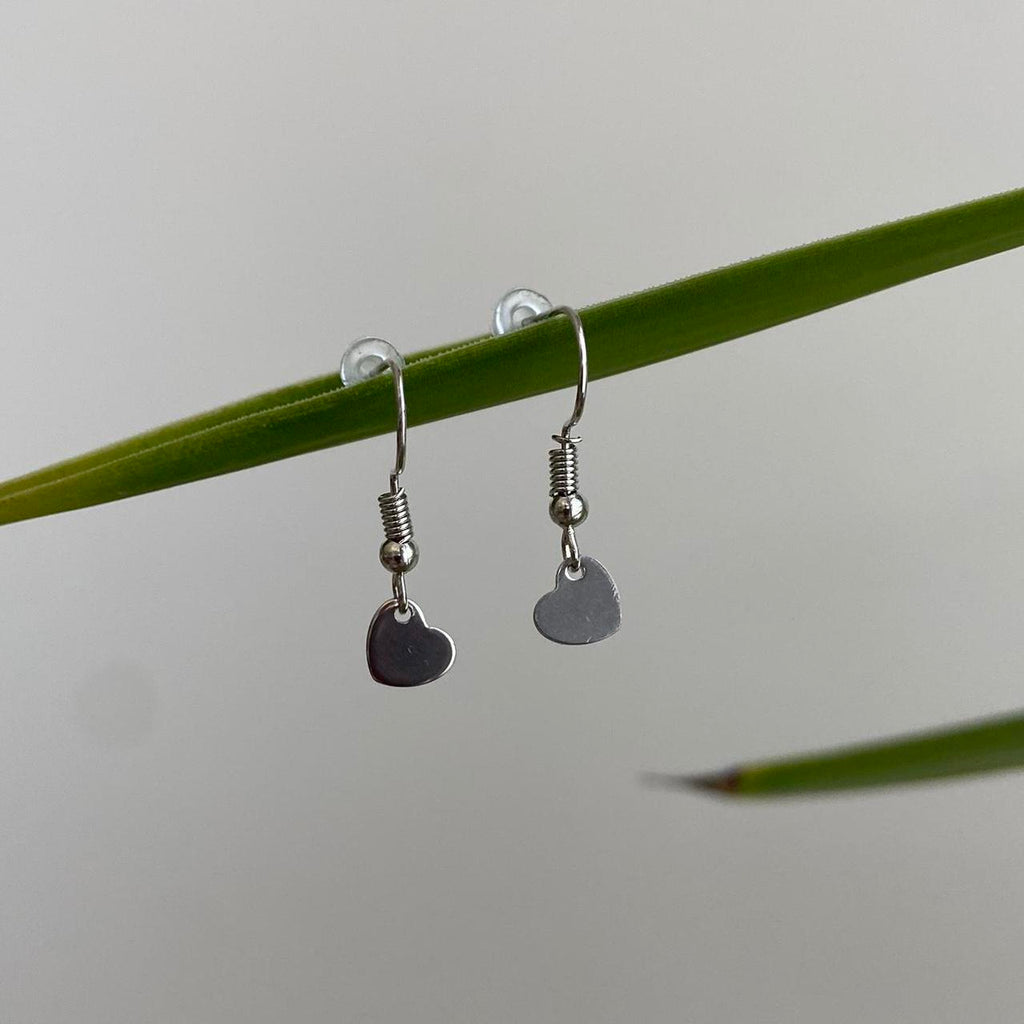 Petite Minimalist Silver Heart Dangle Earrings - Image 4