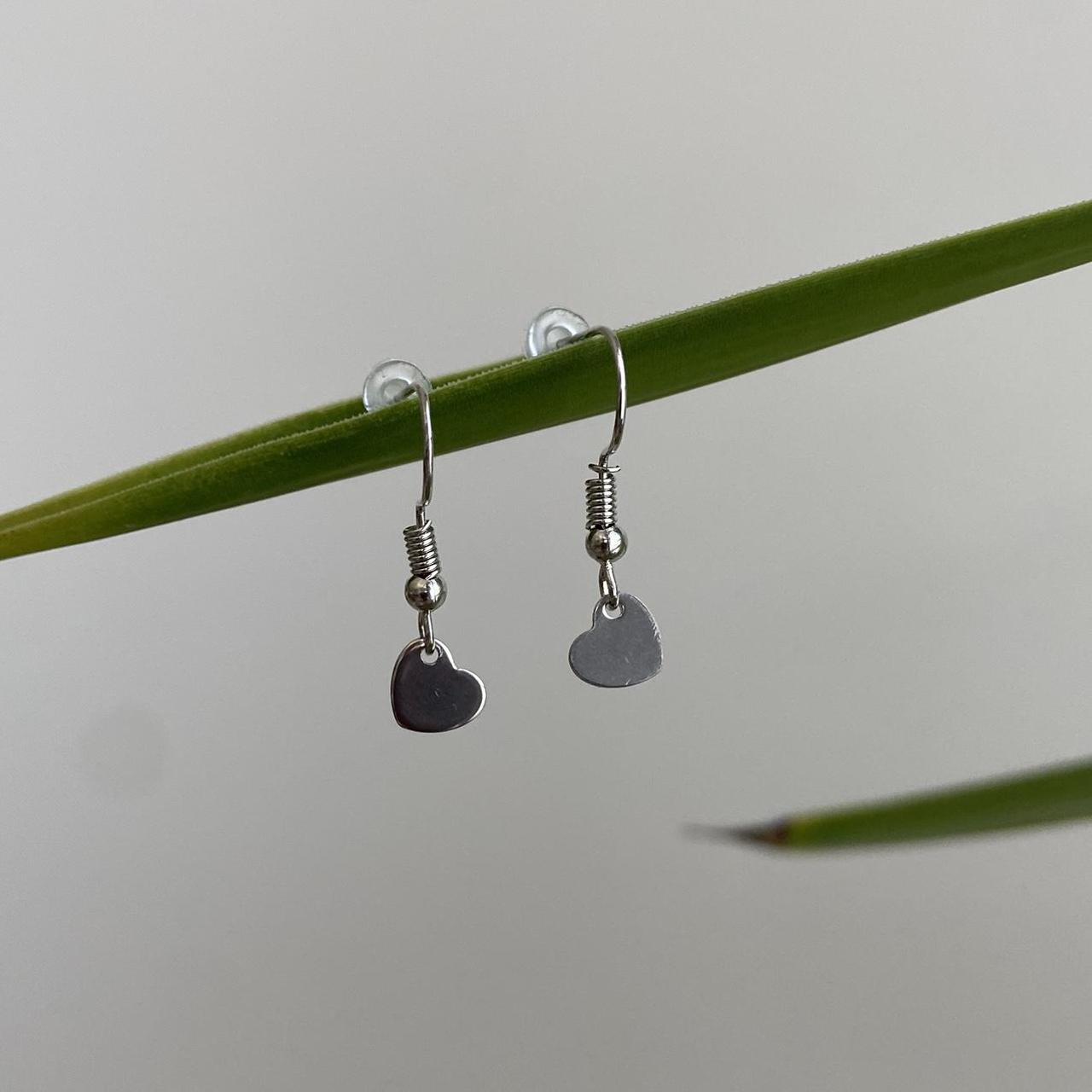 Petite Minimalist Silver Heart Dangle Earrings - Image 4