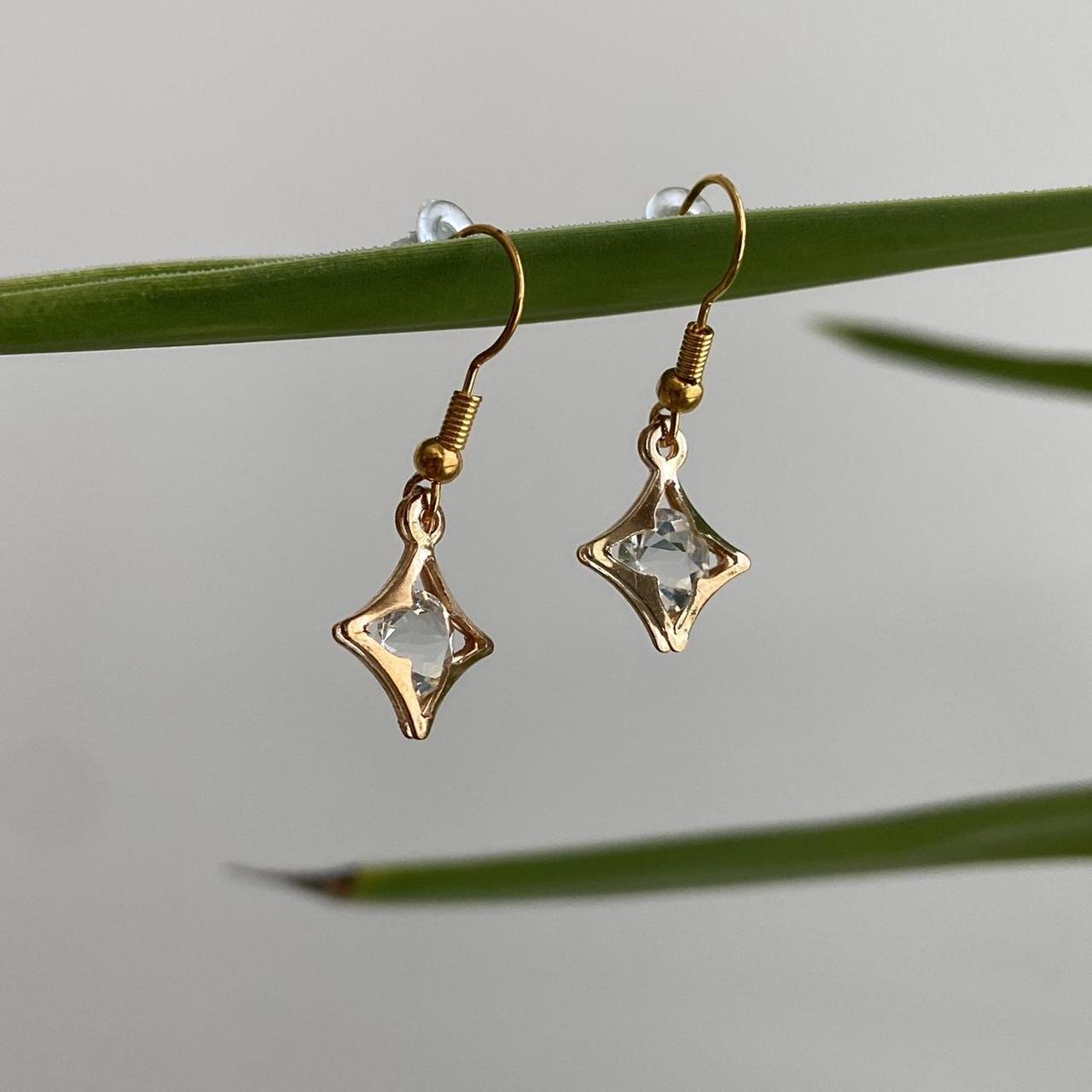 Diamond Gold Dangle Earrings Hand Made Pendant - Image 2