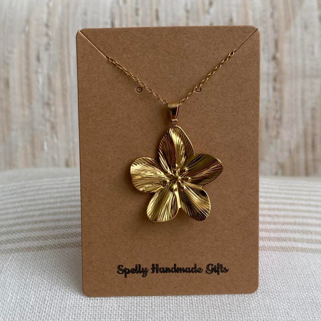 Large Gold Flower Pendant Chain Necklace Also - Image 4