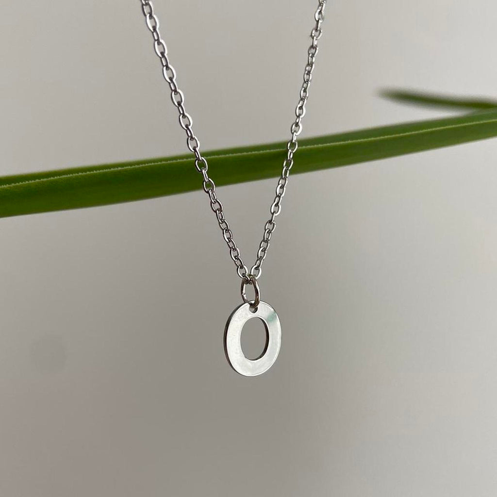 Silver Letter O Initial Pendant Chain Necklace