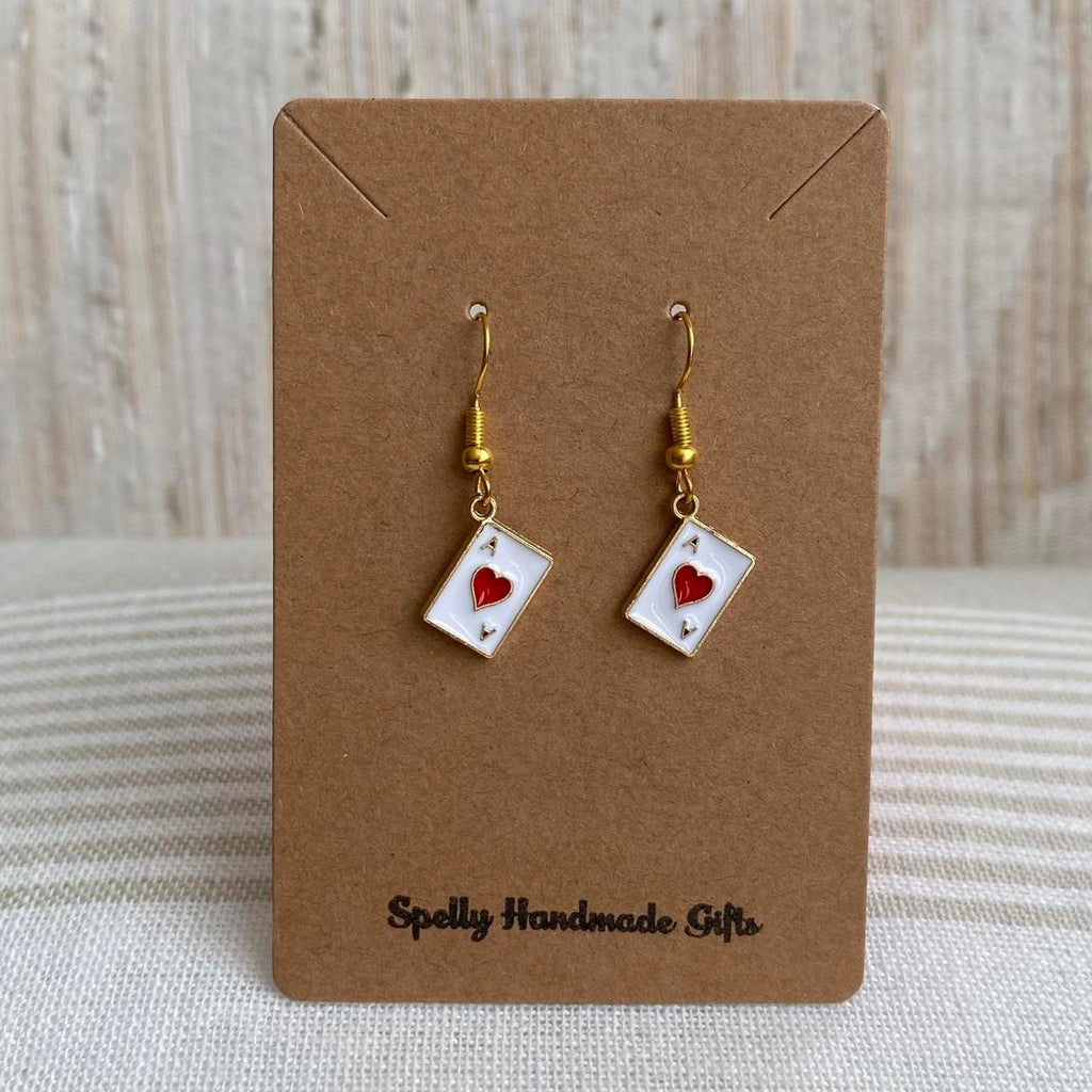 Ace Of Hearts Poker Card Dangle Earrings With Gold - Image 4