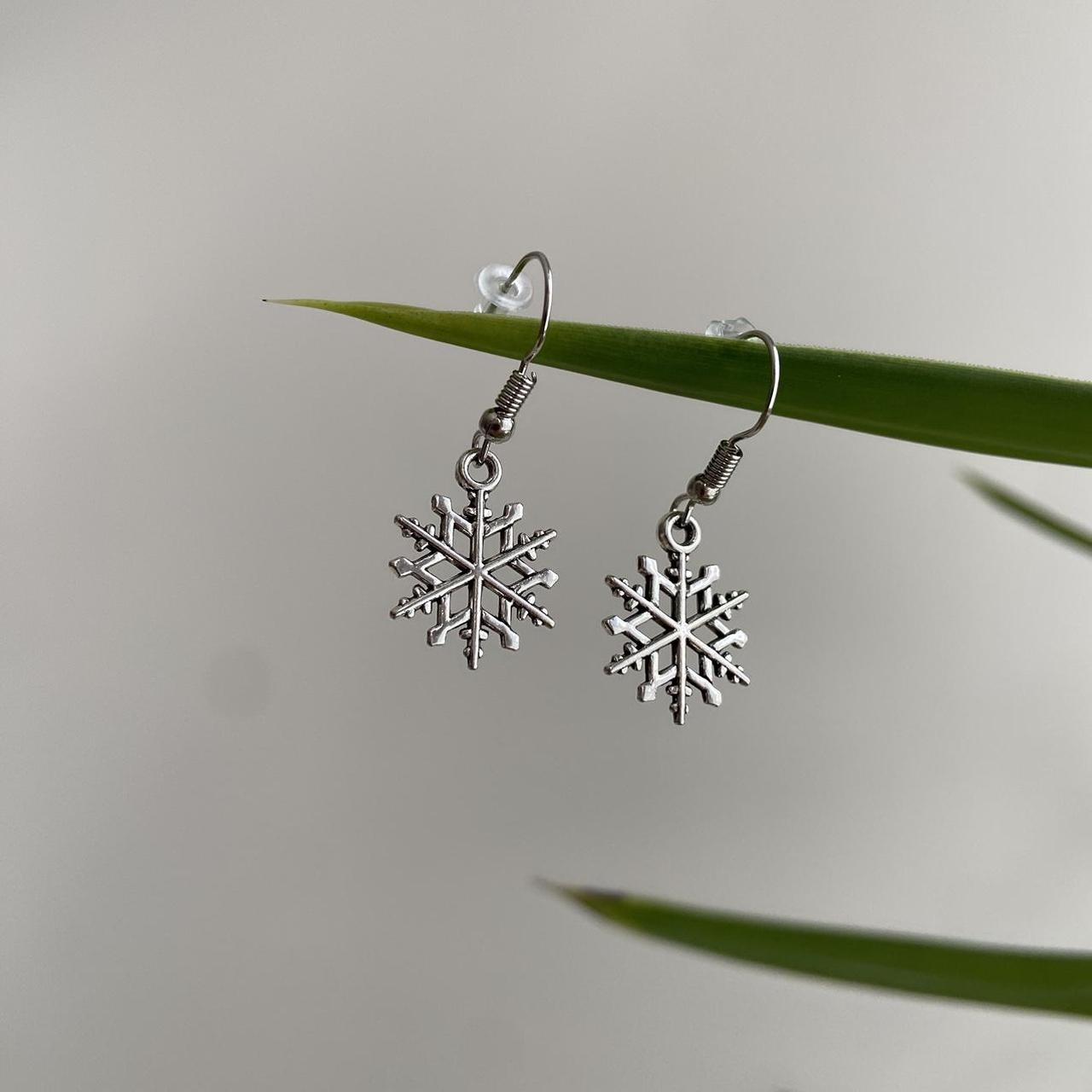 Large Silver Snowflake Dangle Earrings Also - Image 2