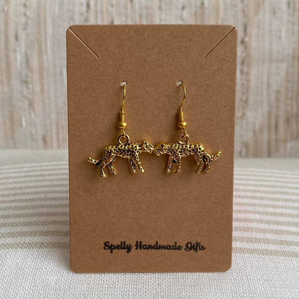 Gold Leopard Dangle Earrings Hand Made Pendant - Image 4