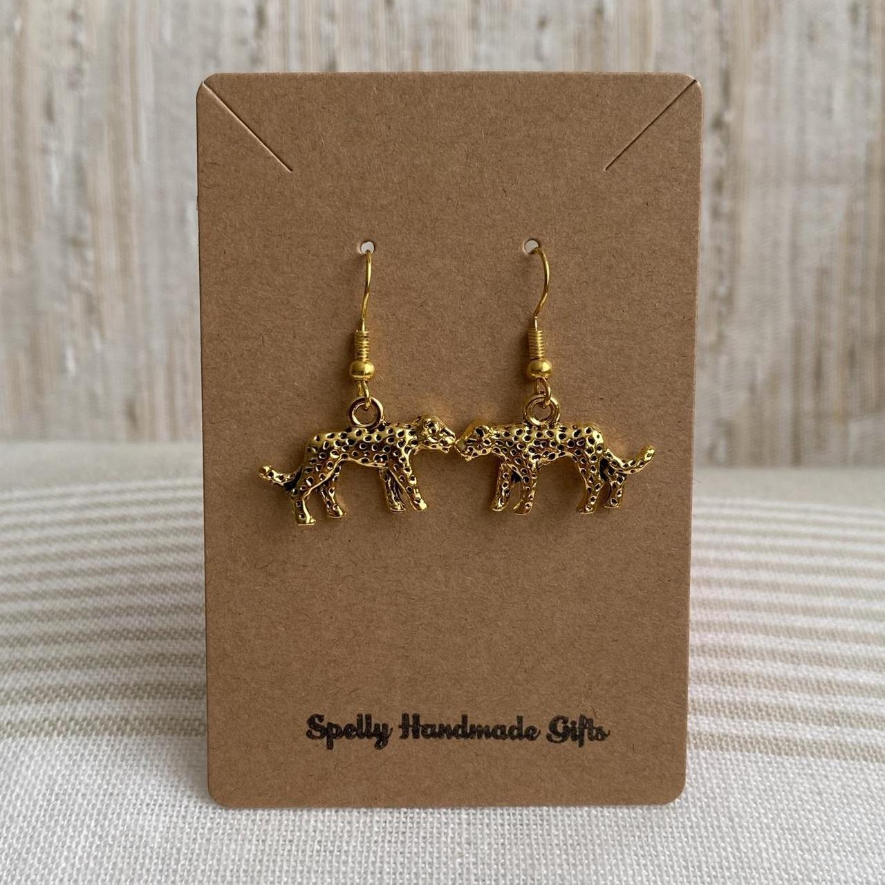 Gold Leopard Dangle Earrings Hand Made Pendant - Image 4
