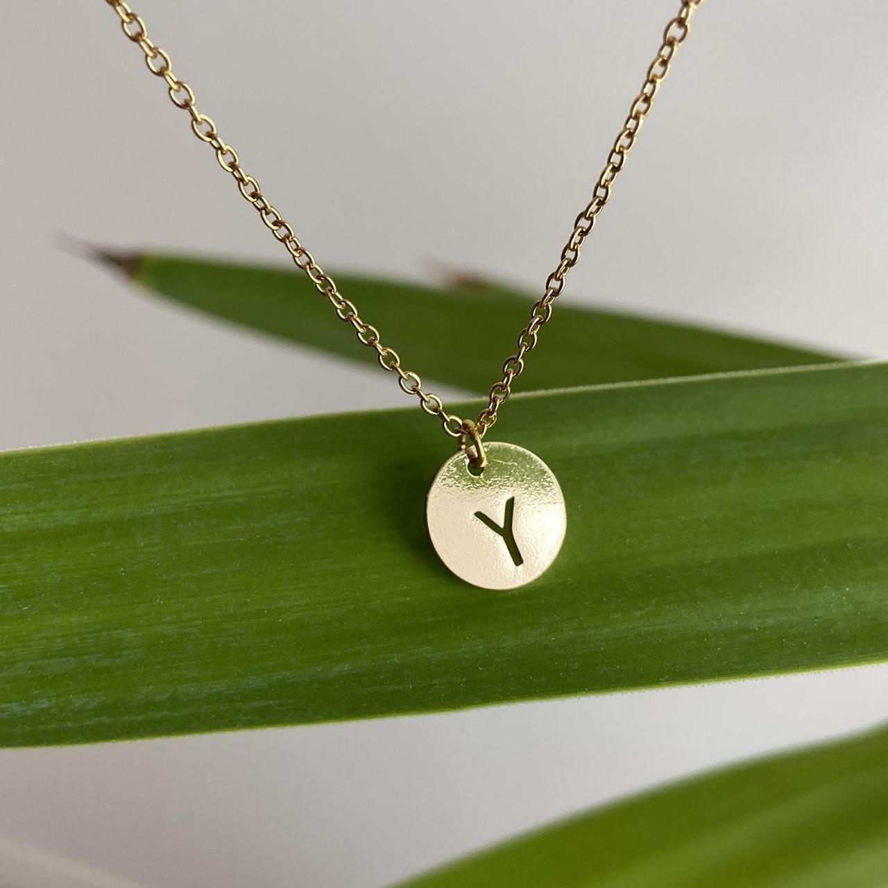 Circle Stamped Gold Letter Y Initial Pendant Chain