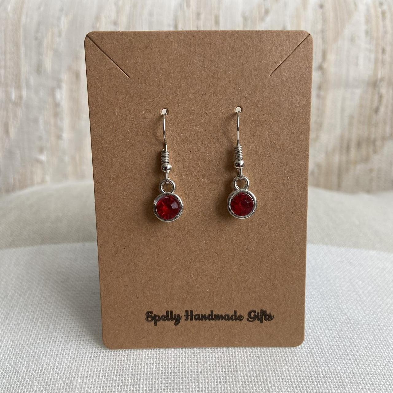Ruby Red Gem Dangle Earrings Silver Accents Hand - Image 2