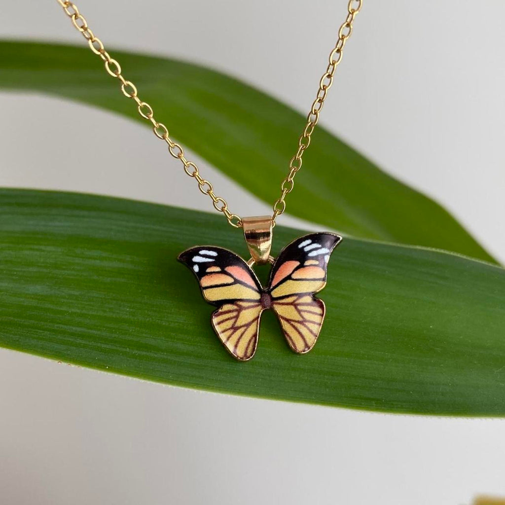 Orange Monarch Butterfly Enamel Pendant Chain - Image 2