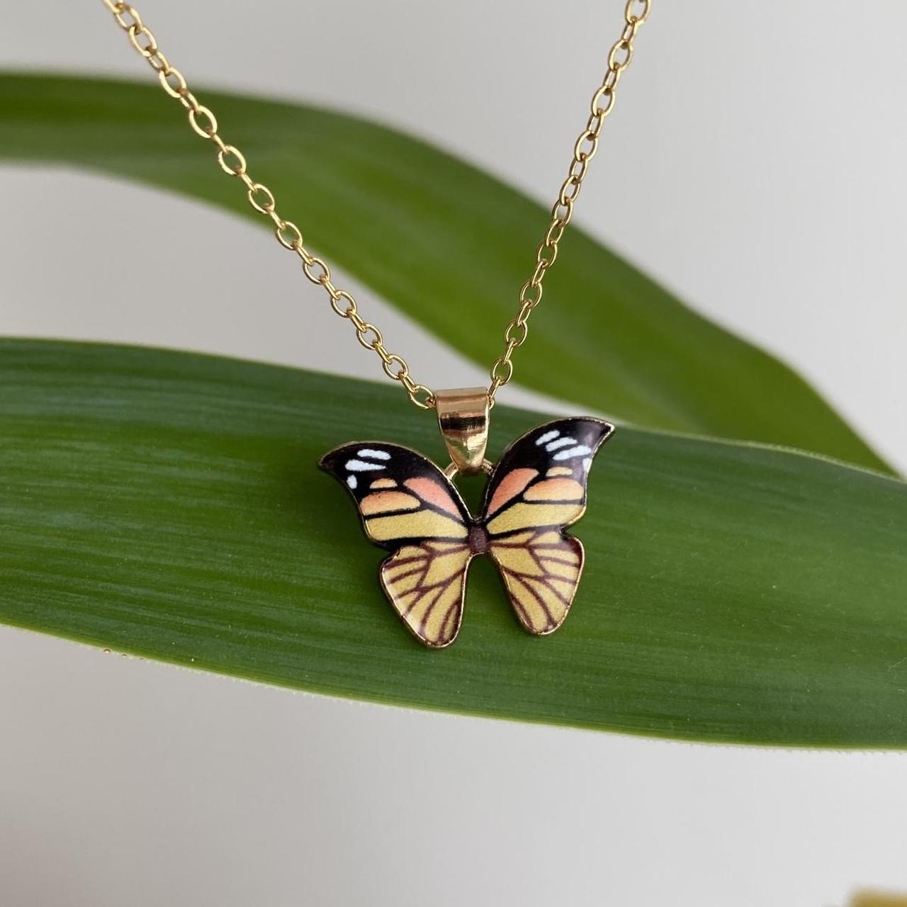Orange Monarch Butterfly Enamel Pendant Chain - Image 2