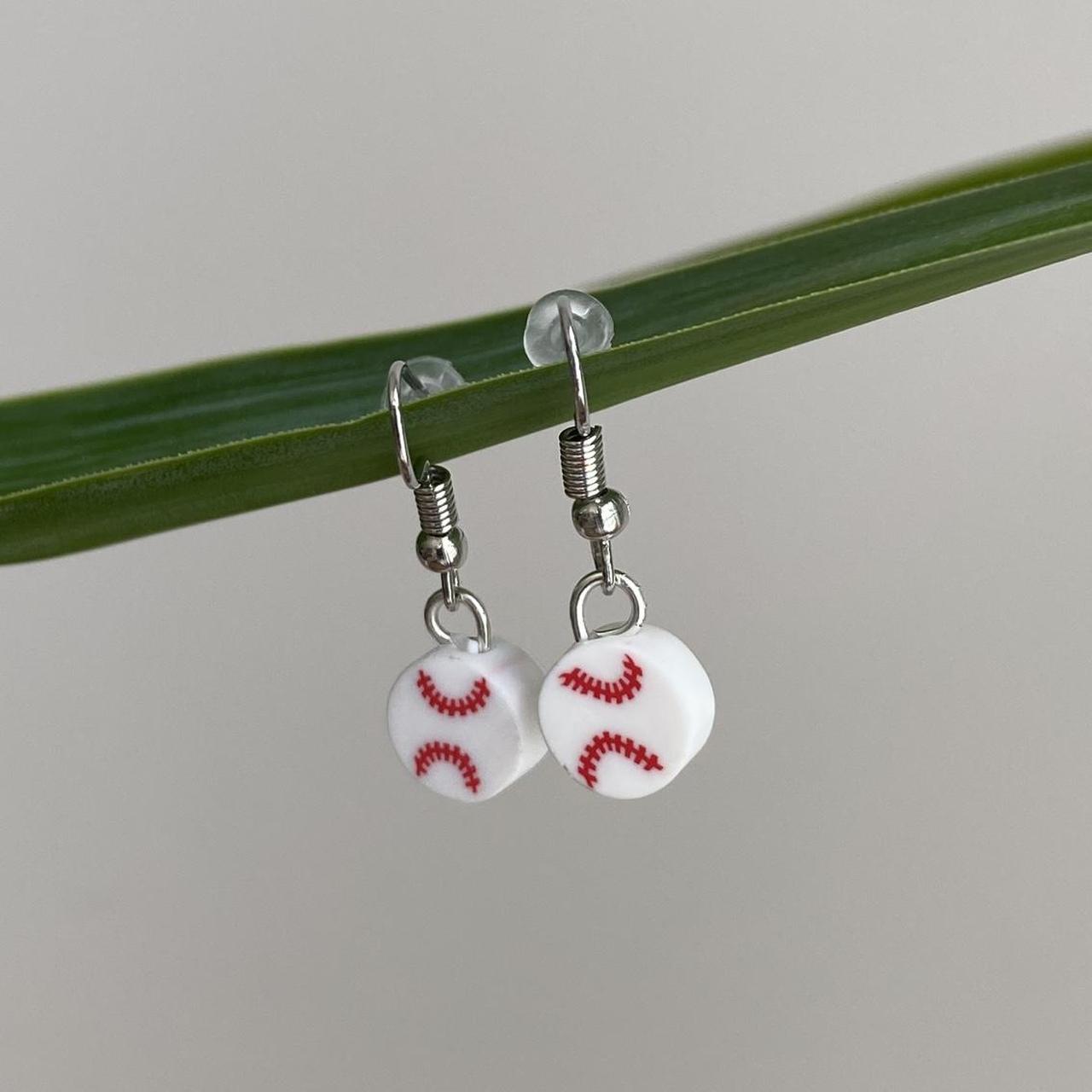 Baseball Polymer Clay Dangle Earrings With Silver - Image 5