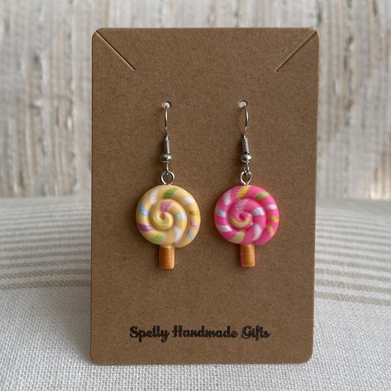 Yellow And Pink Swirly Lollipop Dangle Earrings With - Image 2