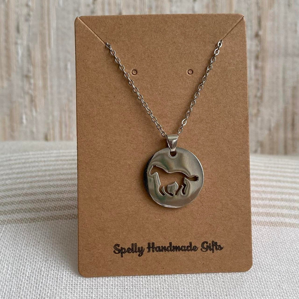 Silver Circle Cutout Horse Pendant Chain Necklace - Image 5