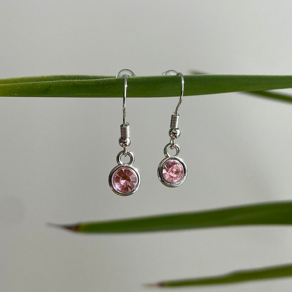 Soft Pink Gem Dangle Earrings Silver Accents - Image 4