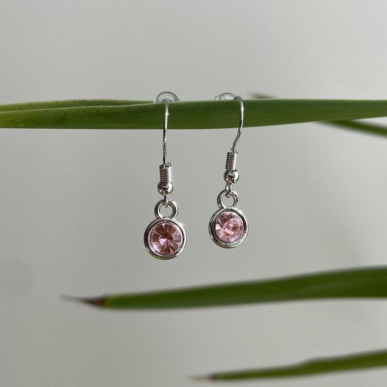 Soft Pink Gem Dangle Earrings Silver Accents - Image 4