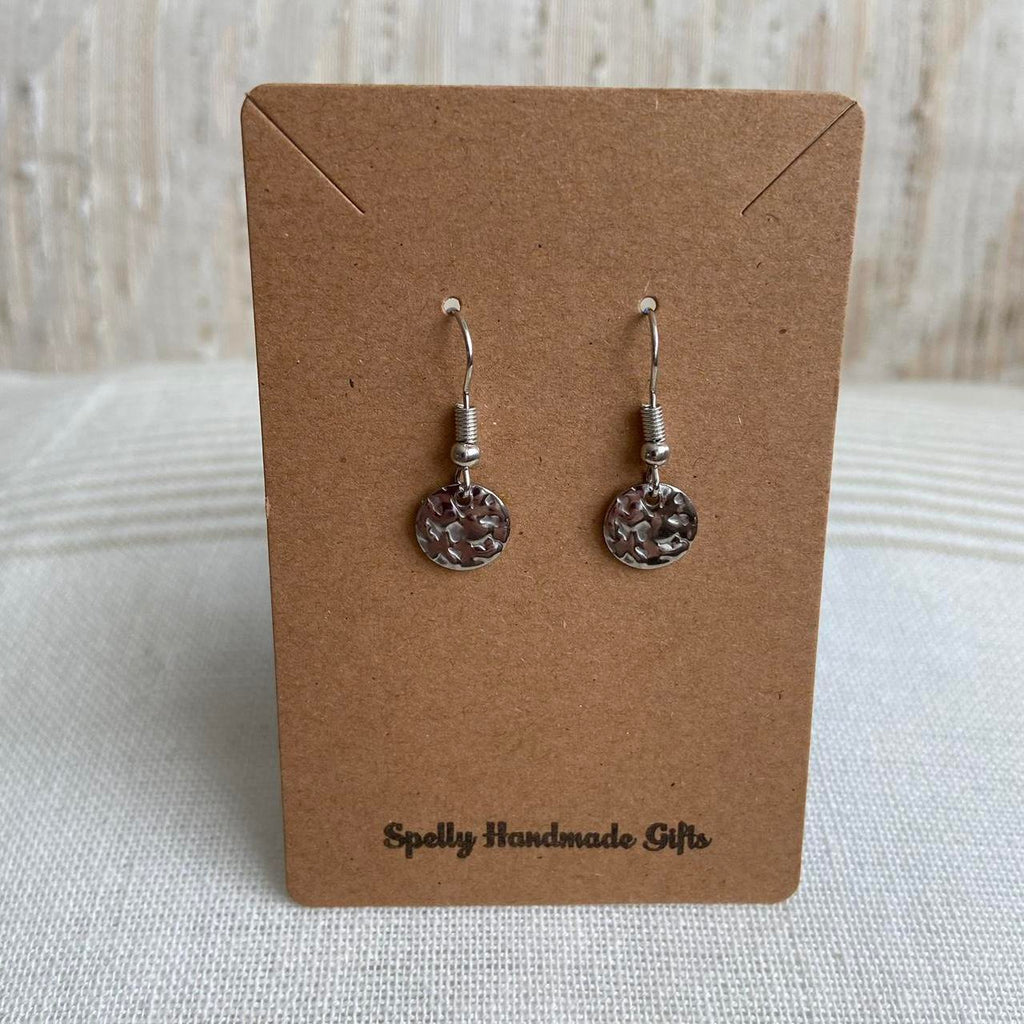 Medium Hammered Silver Circle Dangle Earrings - Image 4