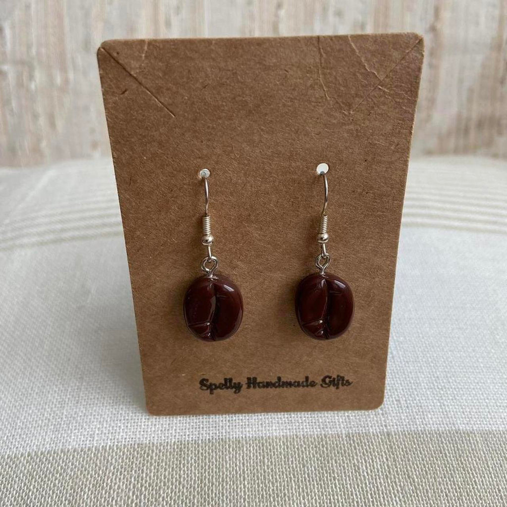 Coffee Bean Drop Dangle Earrings With Silver - Image 3