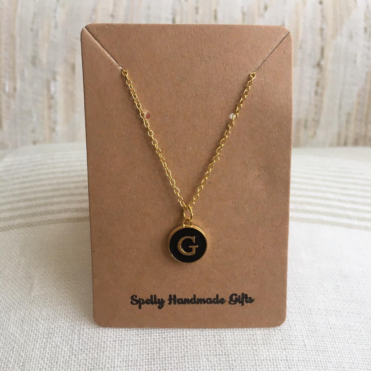 Letter G Initial Black Enamel Pendant Chain - Image 3