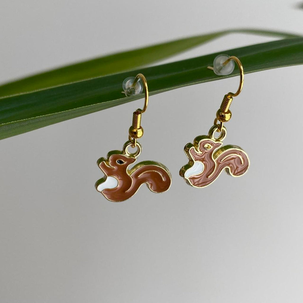 Light Brown Squirrel Enamel Dangle Earrings With - Image 2