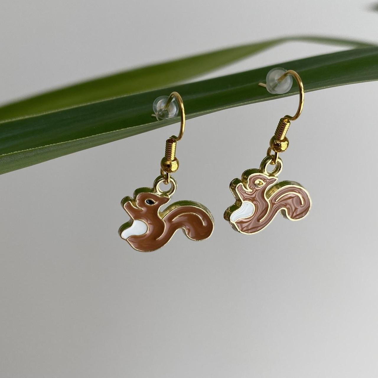Light Brown Squirrel Enamel Dangle Earrings With - Image 2