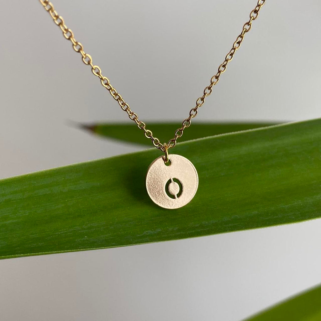 Circle Stamped Gold Letter O Initial Pendant Chain
