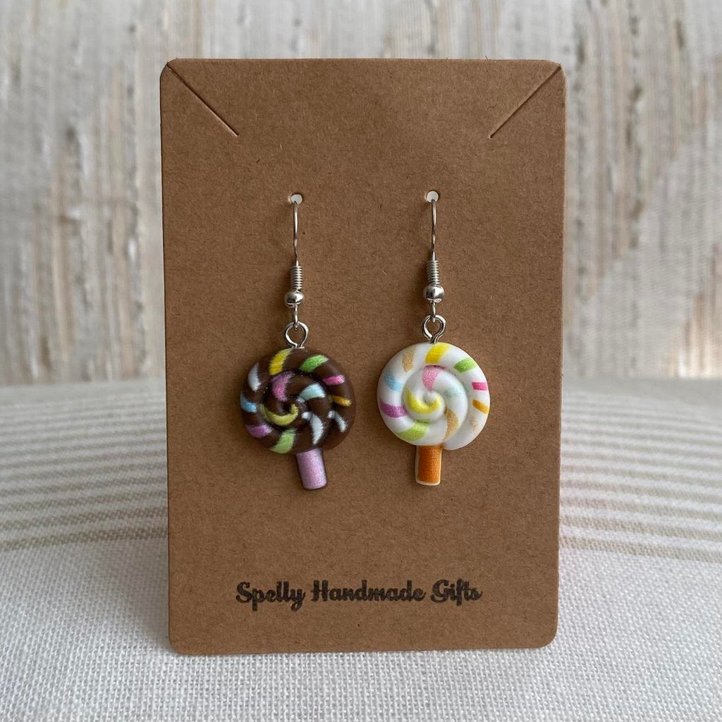 Brown And White Swirly Lollipop Dangle Earrings With - Image 2